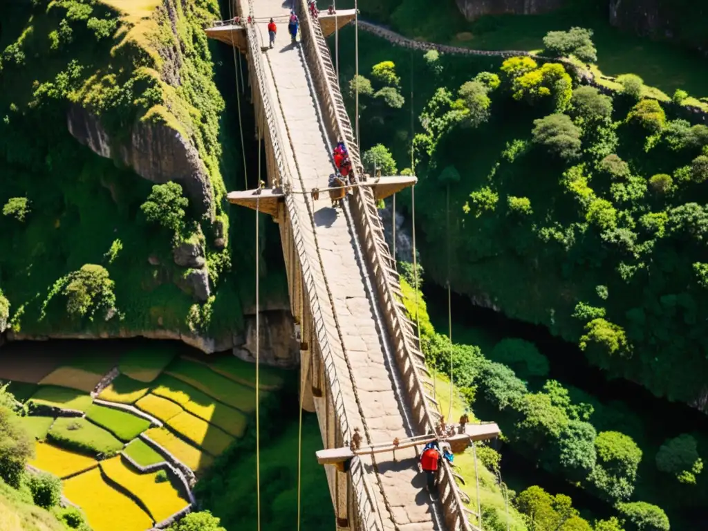 Detalle impresionante de puente precolombino en los Andes: Q'eswachaka