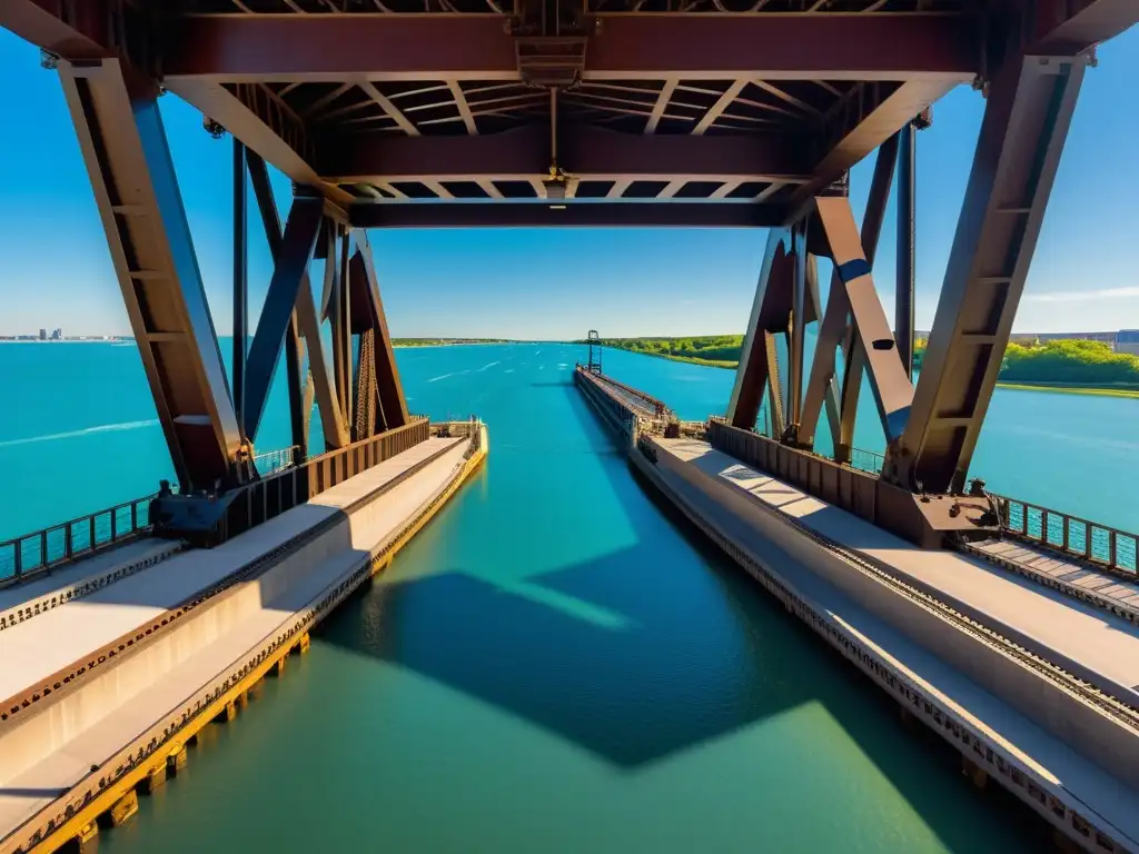 Increíble detalle de puentes basculantes en Chicago Detalle impresionante de los puentes levadizos de Chicago: maravillas mecánicas en metal, luces y sombras