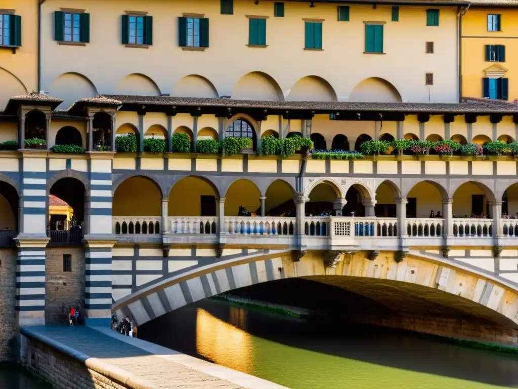 Detalle 8k de las impresionantes piedras y arcos del Ponte Vecchio en Florencia, Italia, resaltando su arquitectura gótica majestuosa