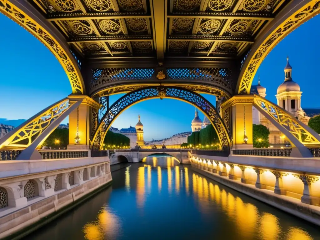 Detalle 3D de la majestuosa arquitectura del Puente Alejandro III en París