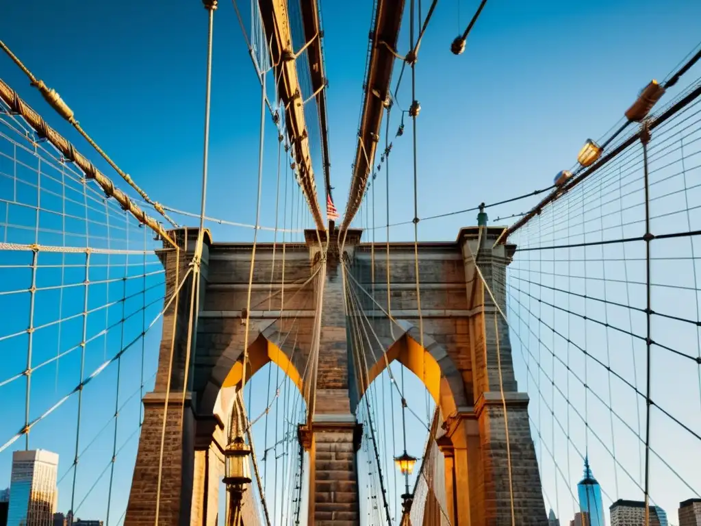 Detalle majestuoso del Puente de Brooklyn, historia y arquitectura capturados en una imagen documental de alta resolución