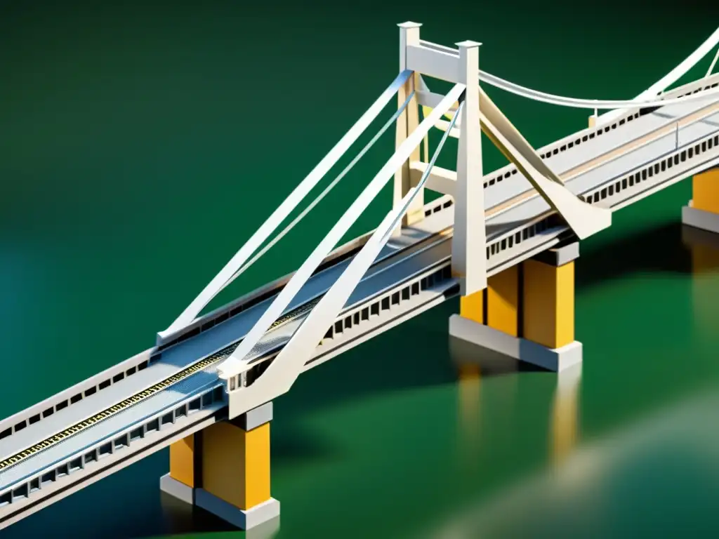 Detalle de maqueta de puente moderno con diseño geométrico y materiales de construcción