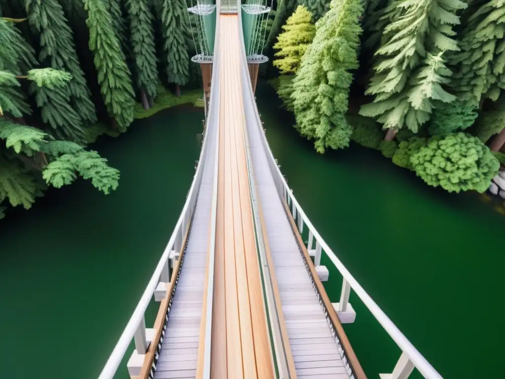 Detalle meticuloso del modelado 3D del Puente Colgante de Capilano, con realismo y artesanía