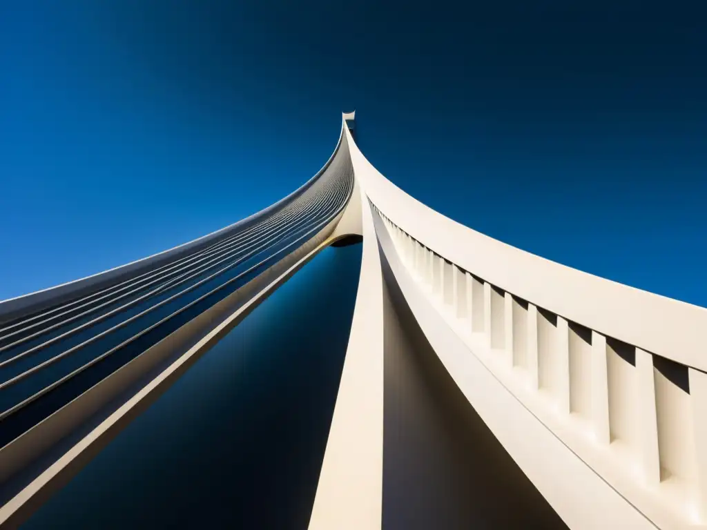 Detalle de puente moderno, resaltando la estética aplicada en ingeniería de puentes, con juego de luces y sombras