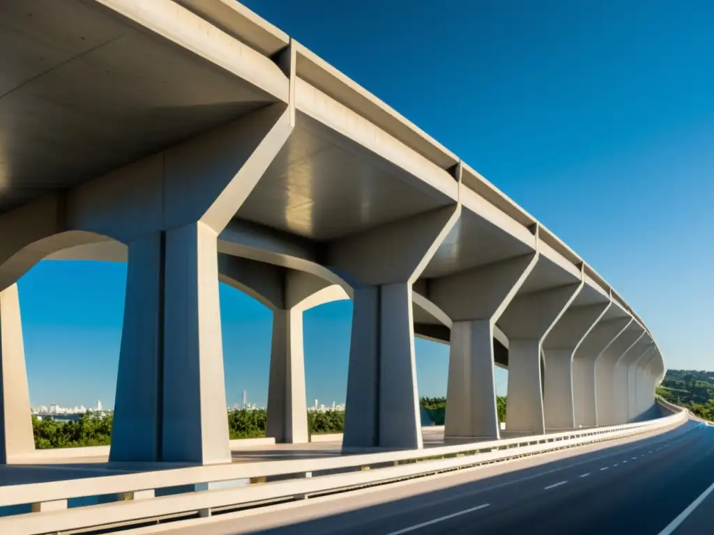 Detalle de puente moderno de hormigón de alta resistencia, fusionando ingeniería y arte en su construcción