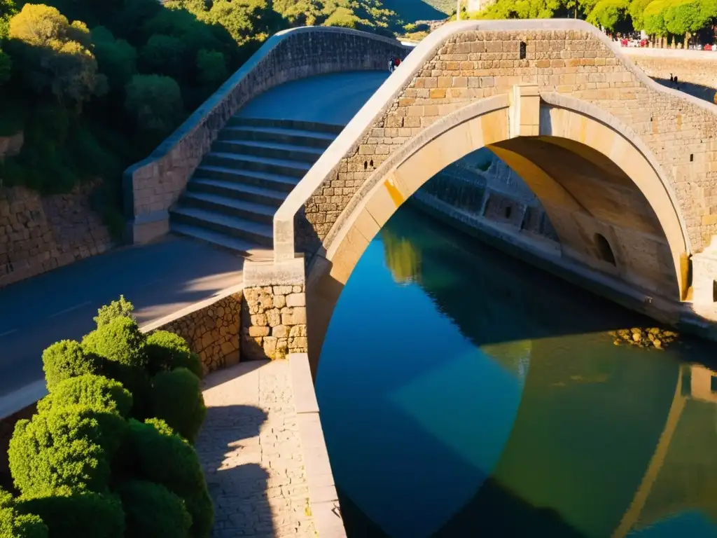 Detalle del Puente de los Suspiros en un modelo 3D, con su arquitectura histórica y belleza atemporal iluminada por el cálido sol poniente