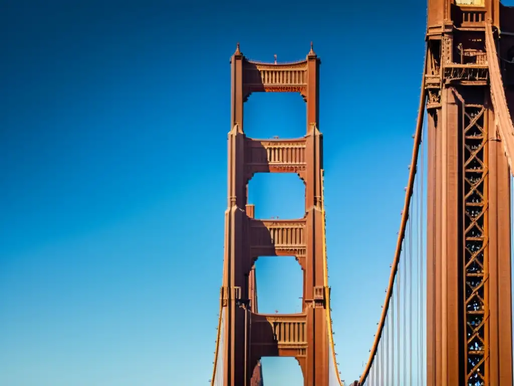 Detalle ultrapreciso de los cables de acero del Golden Gate Bridge, mostrando su ingeniería y edad