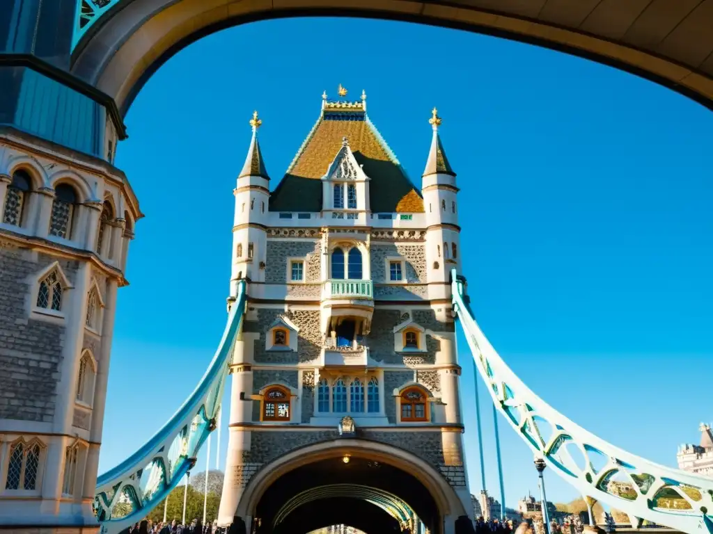 Detalles góticos y artesanía del Puente de la Torre de Londres, historia y arquitectura del puente de la torre