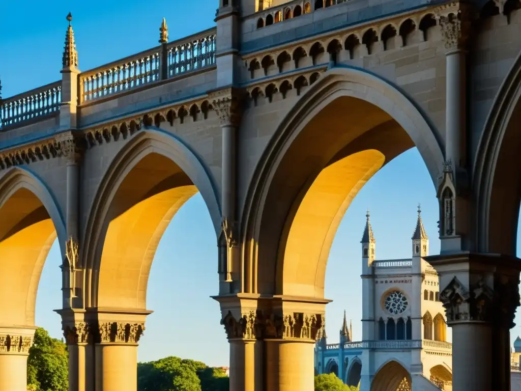 Detalles intrincados de los arcos y contrafuertes del Puente Charles, resaltando la majestuosidad de la arquitectura gótica