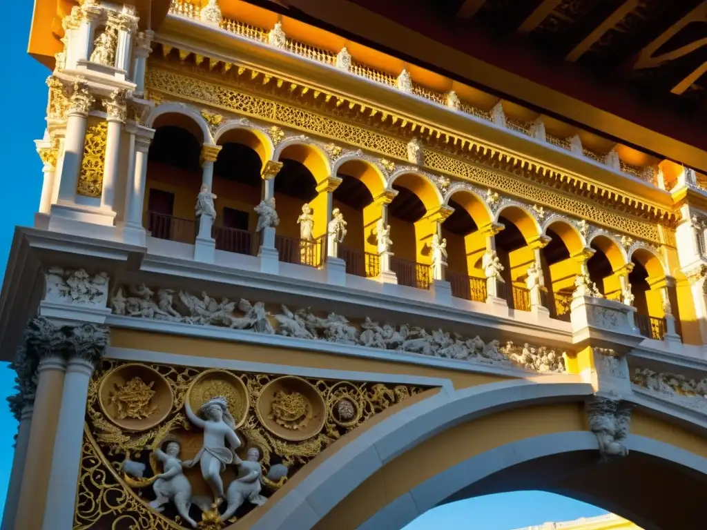 Detalles intrincados en esculturas de los arcos del Puente de Alejandro III bañados por la cálida luz de la tarde sobre el río Sena