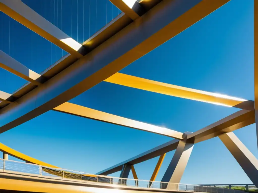 Detalles del moderno puente de PRFV, reflejo de luz y sombra