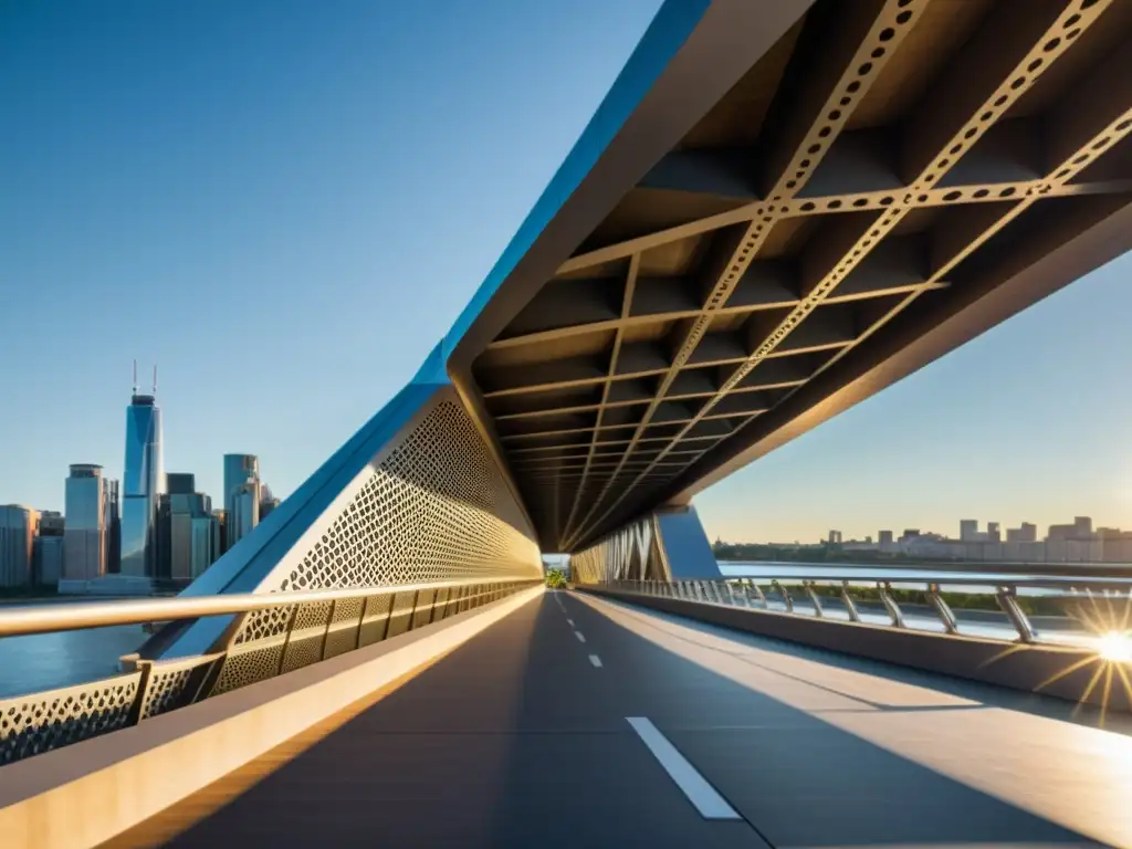 Diseño innovador de metales expandidos en puente contemporáneo, reflejando modernidad y funcionalidad en su estructura