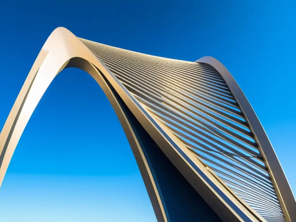 Diseño moderno del Puente de la Mujer, con líneas de acero curvas en contraste con el cielo azul