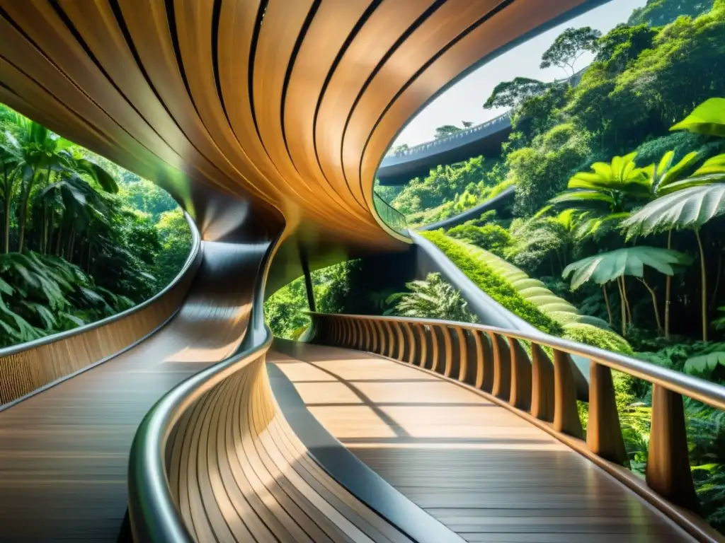 Diseño orgánico del Puente Henderson Waves en Singapur, integrándose armoniosamente con la exuberante vegetación