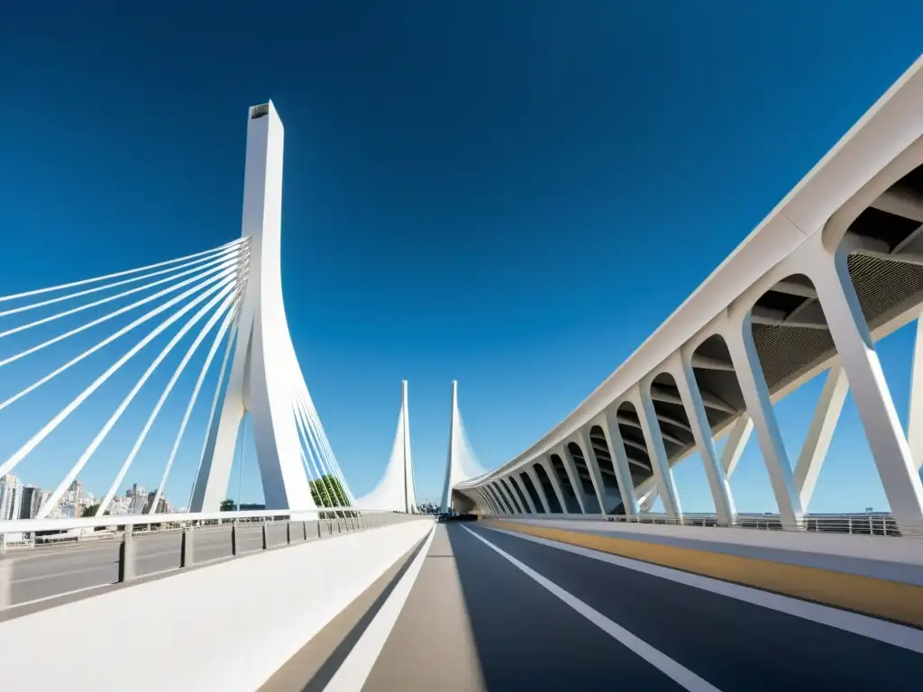 Diseño paramétrico en puentes icónicos: Fotografía detallada de la icónica y sinuosa arquitectura del Puente Calatrava en Buenos Aires