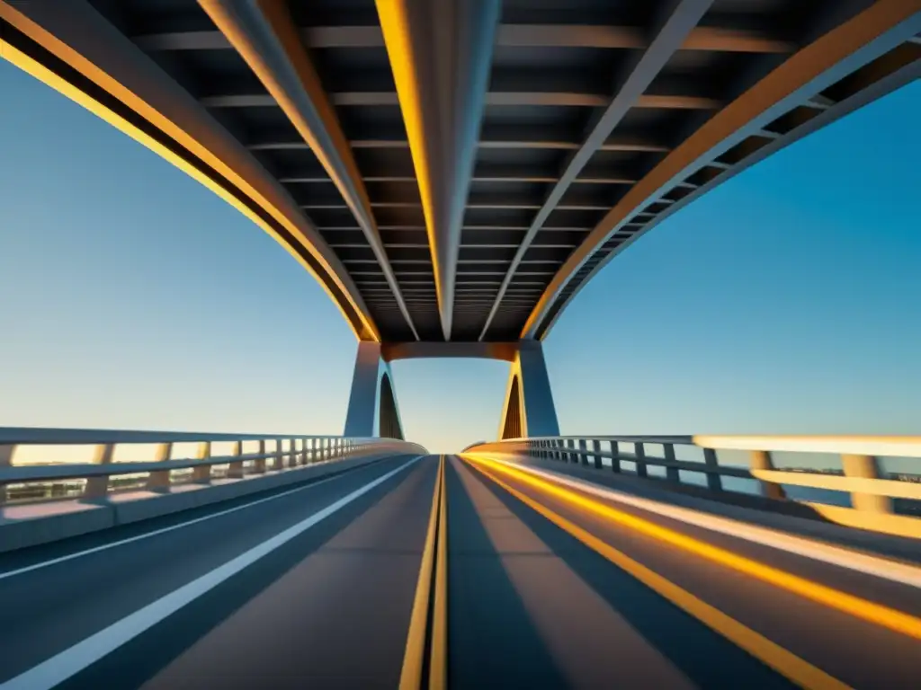 Diseño de puentes con fabricación digital: Fotografía 8k detallada de un icónico puente moderno, resaltando su innovador diseño estructural