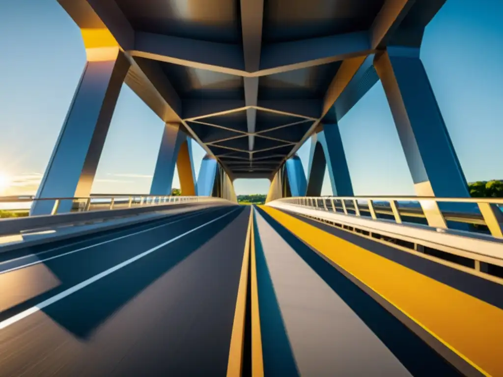 Diseño de puentes con materiales compuestos: Imagen ultradetallada de un puente moderno, destacando su elegante diseño y materiales innovadores