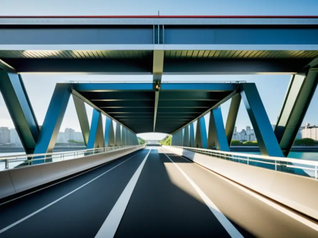 Diseño de puentes prefabricados Jean Prouvé: Imagen impactante de puente metálico, fusionando arquitectura innovadora con entorno natural o urbano