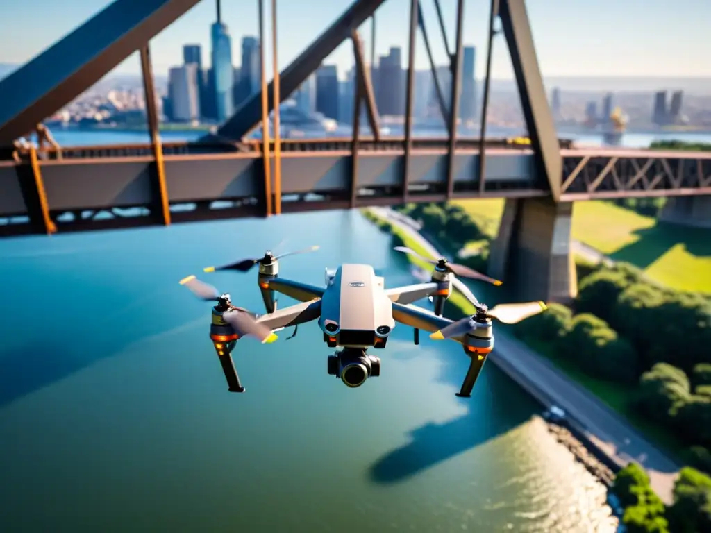 Un drone de alta tecnología captura detalles de un puente icónico para conservación