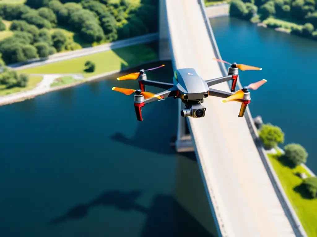 Un drone de fotogrametría avanzada captura detalladas imágenes de un majestuoso puente