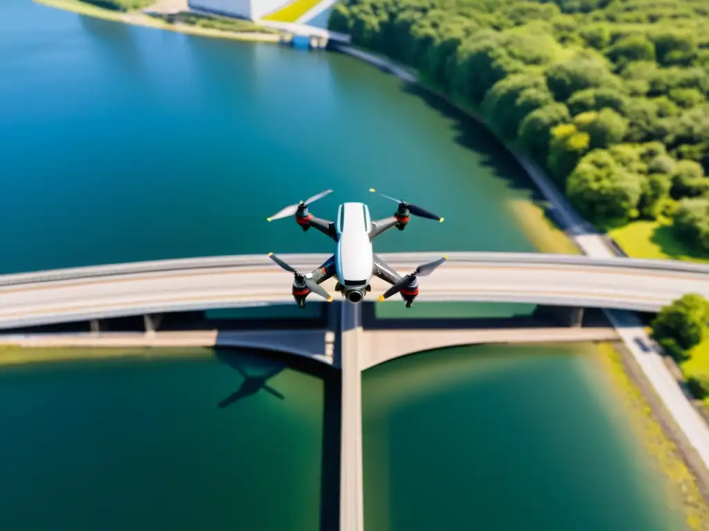 Un drone captura imágenes detalladas de un puente para fotogrametría