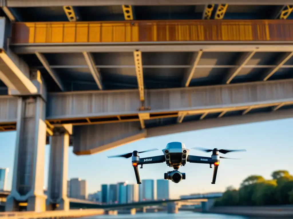 Un drone equipado con tecnología avanzada inspecciona detalladamente la parte inferior de un puente