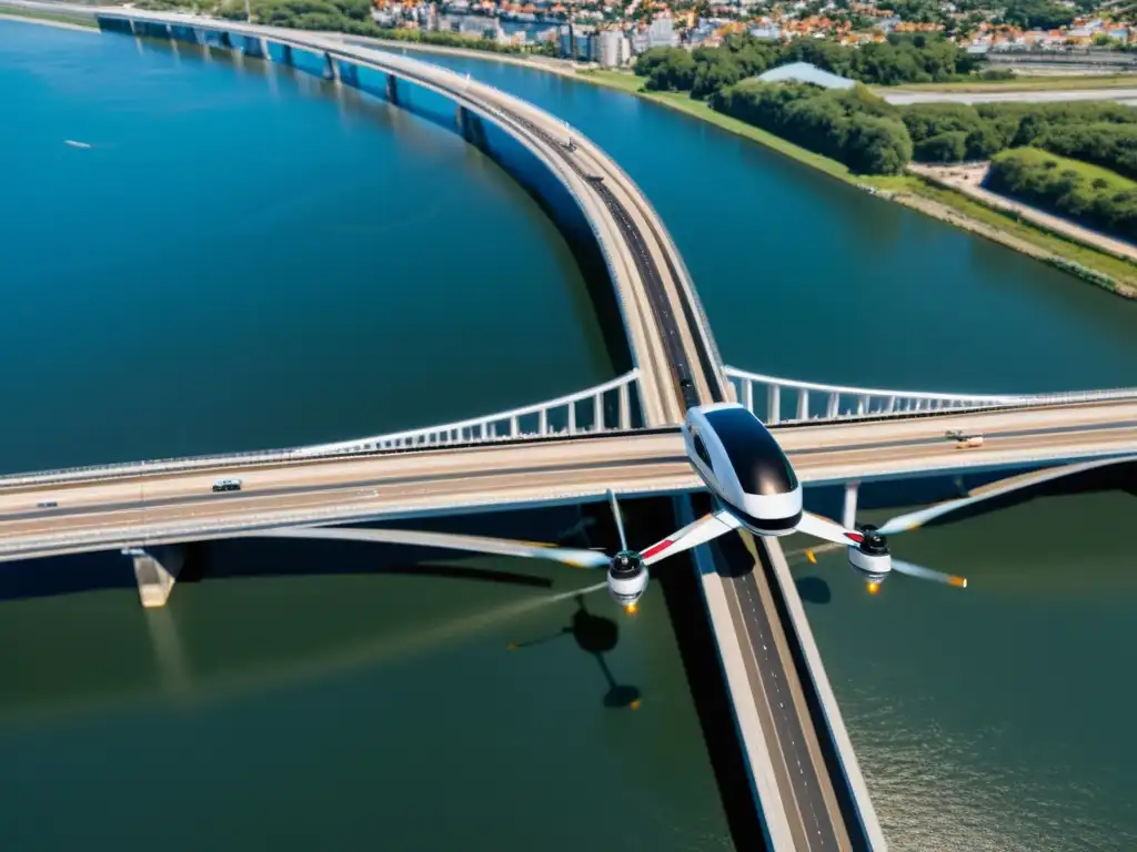 Un drone moderno captura en detalle la seguridad estructural del puente, con tecnología avanzada