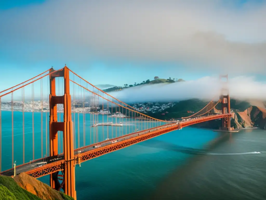 El emblemático Puente Golden Gate emerge en la bruma de la bahía de San Francisco en una mañana mística, evocando aventura y cultura