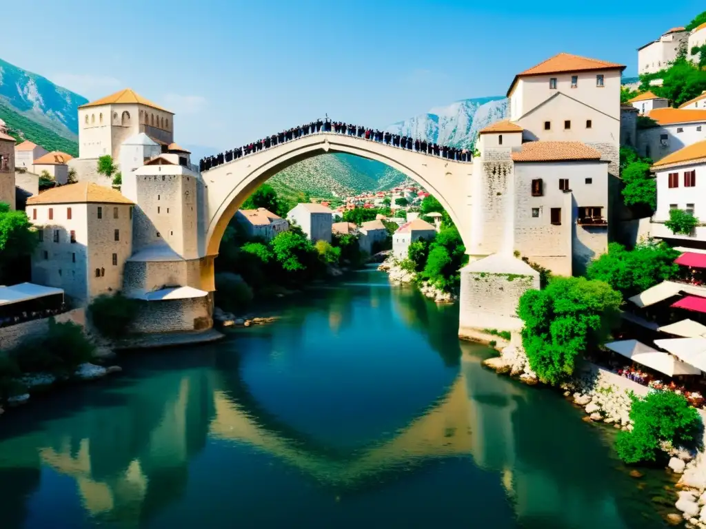 Una emotiva conmemoración en el Puente de Mostar, con residentes y visitantes rindiendo homenaje con flores y velas