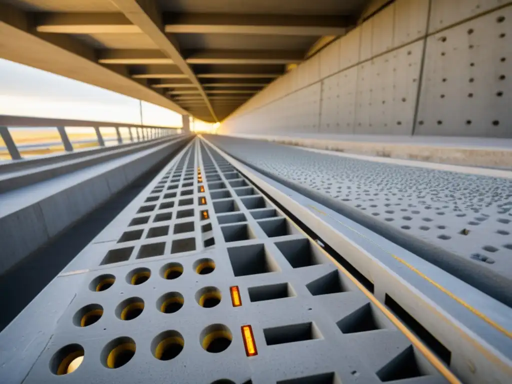 Un enfoque detallado de sensores integrados en concreto, destacando la fusión de tecnología y materiales de construcción