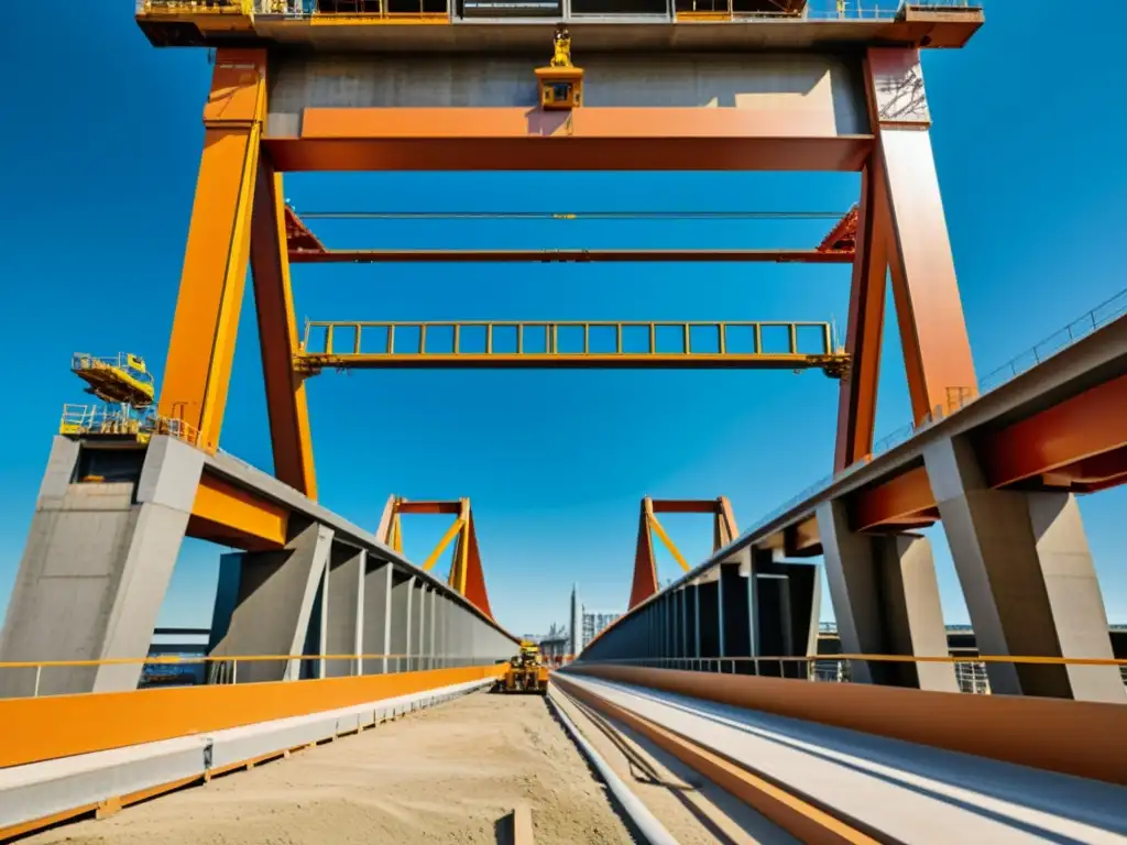 Equipo de construcción trabajando en una moderna estructura de puente