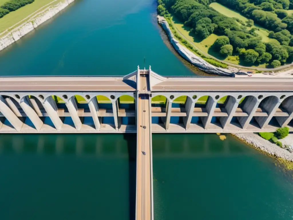 Equipo de drones y expertos inspeccionando histórico puente con sensores avanzados