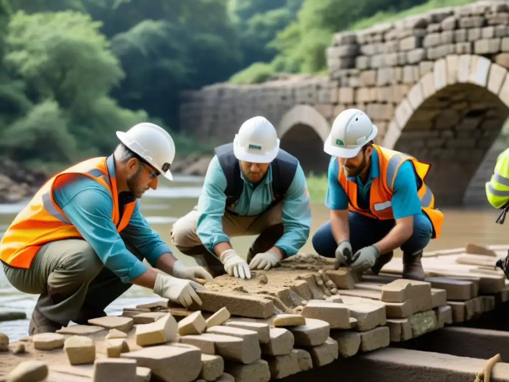 Equipo de historiadores y arqueólogos reconstruyen puente antiguo, detallando cada fragmento