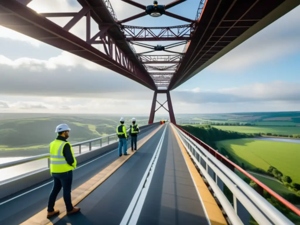 Un equipo de ingenieros utiliza drones para el mantenimiento de un puente