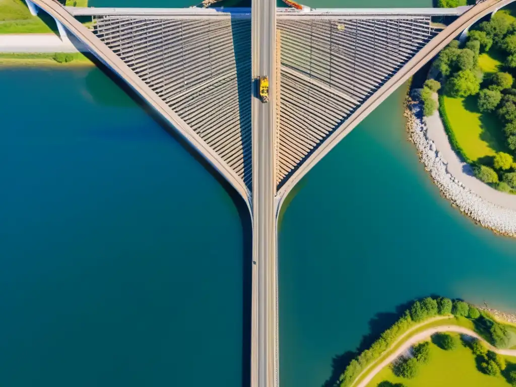 Equipo de ingenieros realiza inspección de puente con sensores y drones, mostrando tecnología avanzada y meticulosidad profesional