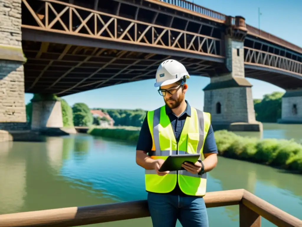 Un equipo de ingenieros y técnicos restaura un puente histórico con tecnología de realidad aumentada, combinando tradición e innovación