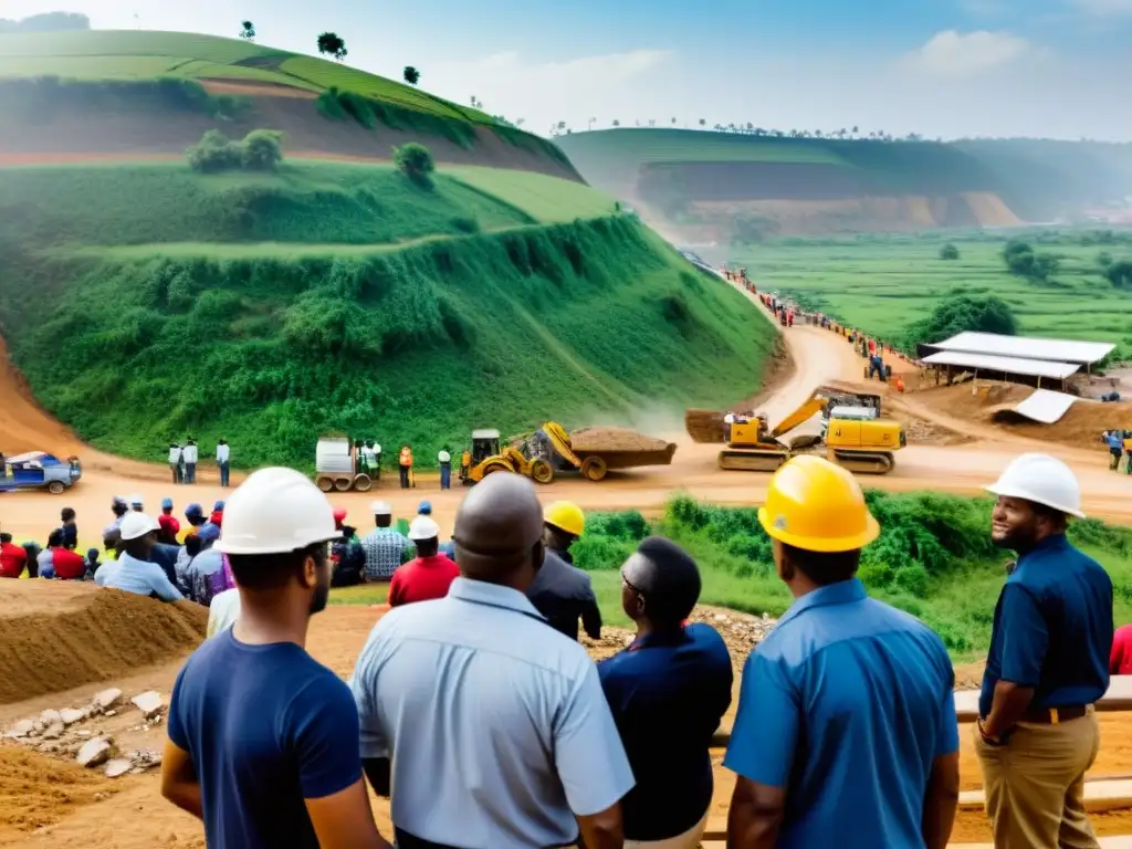 Equipo de Ingeniería y Comunidad - Evaluación Cultural y Social para Puente Equipo de ingenieros y trabajadores realizando evaluación de impacto social y cultural en la planificación de un puente