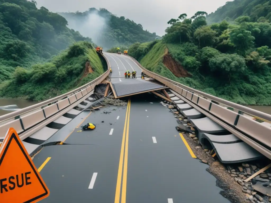 Equipo de rescate utiliza Realidad Aumentada en Desastres de Puentes para evaluar daños y planificar rescate en puente colapsado tras desastre natural