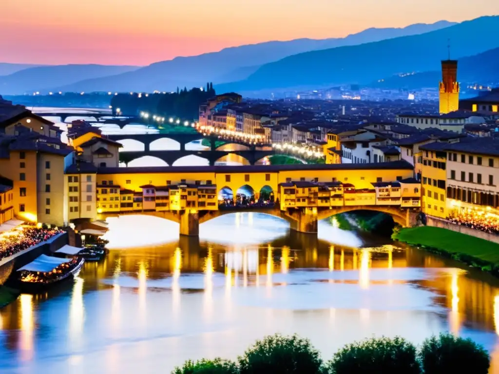 Escena animada en el Ponte Vecchio durante La Fiesta del Ponte Vecchio en Florencia