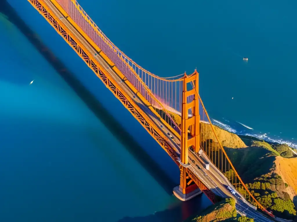 Espectacular foto aérea del icónico Puente Golden Gate al atardecer