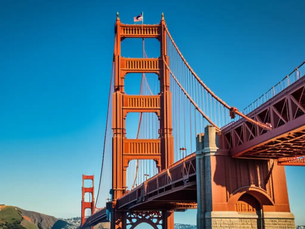 Espectacular imagen del Puente Golden Gate en San Francisco, con detalle de su arquitectura e impresionante skyline