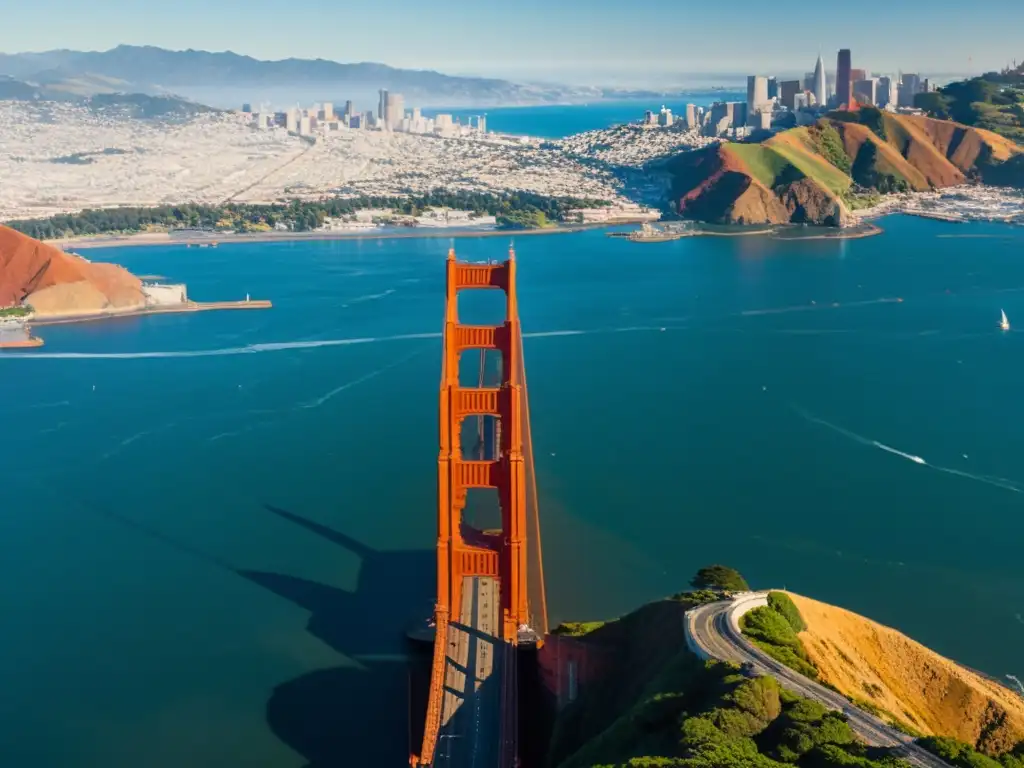 Espectacular imagen del icónico Puente Golden Gate en San Francisco, mostrando su estructura de acero y juego de luces y sombras