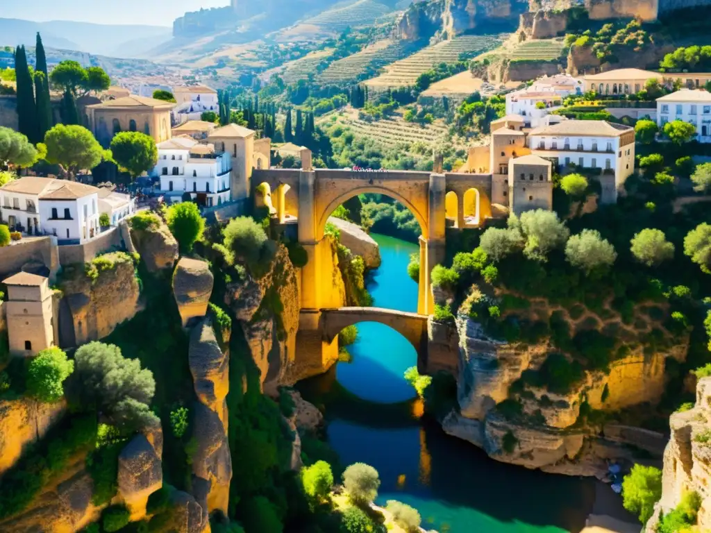 Espectacular imagen en 8k del Puente Nuevo de Ronda, capturando su arquitectura y entorno con la luz del atardecer