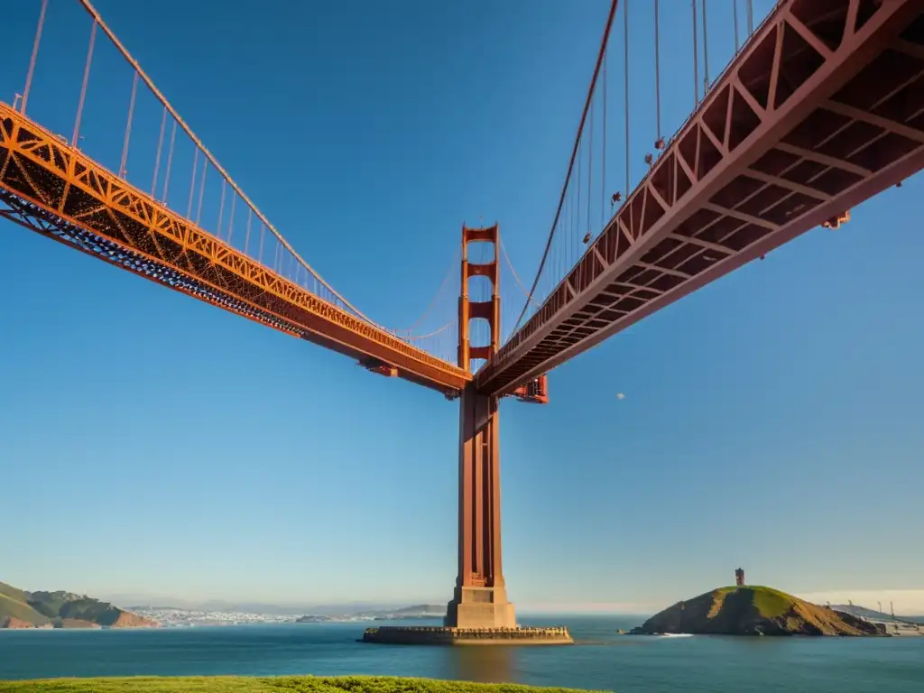 Espectacular vista de puente Golden Gate en San Francisco, resaltando su compleja estructura