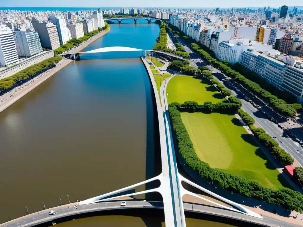 Espléndida vista aérea del Puente de la Mujer en Buenos Aires, Argentina