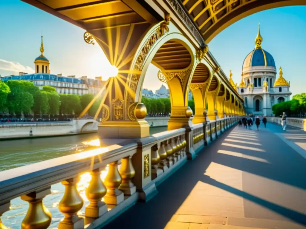 Estatuas doradas adornan el Puente Alejandro III en París, reflejando su historia y elegancia