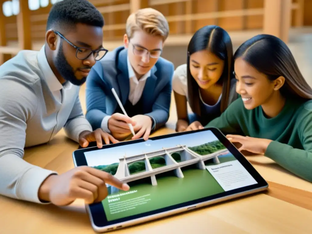 Estudiantes interactúan con app de puentes arquitectura