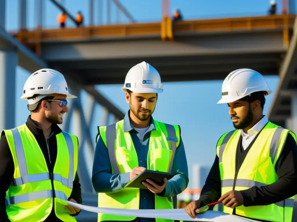 Estudiantes de ingeniería colaboran en la construcción de un puente, mostrando avances tecnológicos en ingeniería de puentes