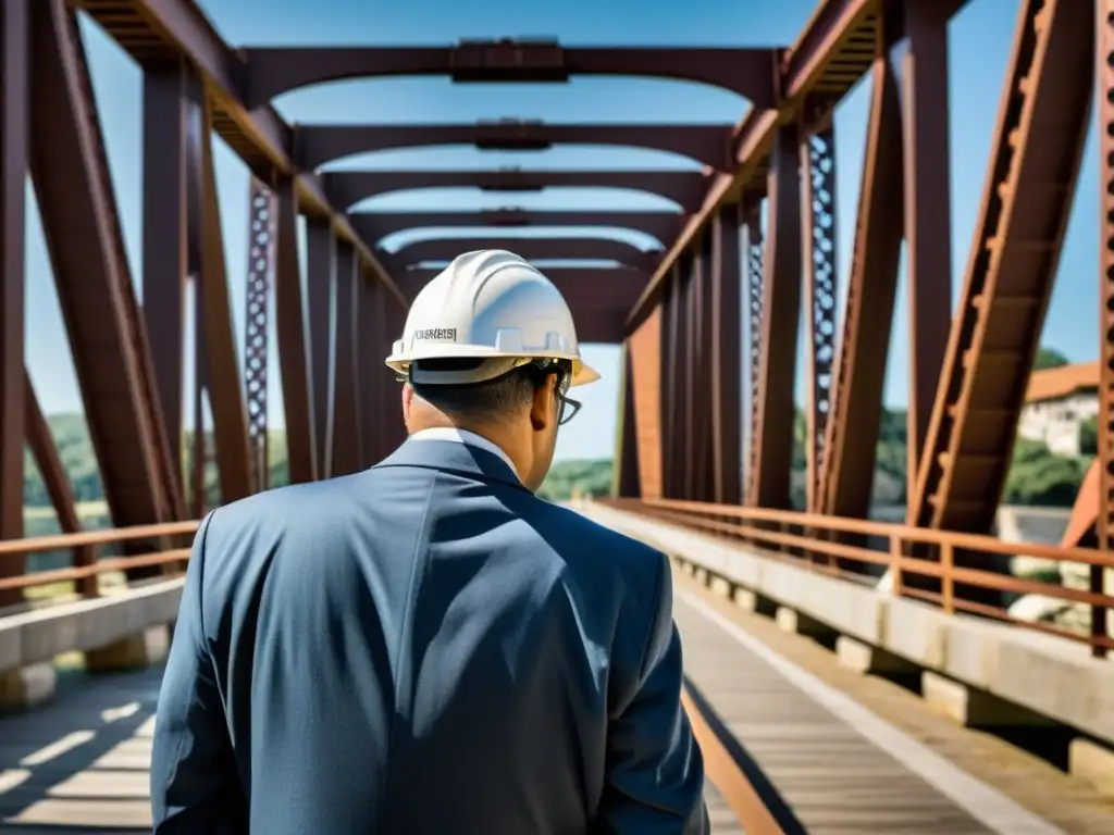 Experto en puentes inspeccionando estructuras detalladas