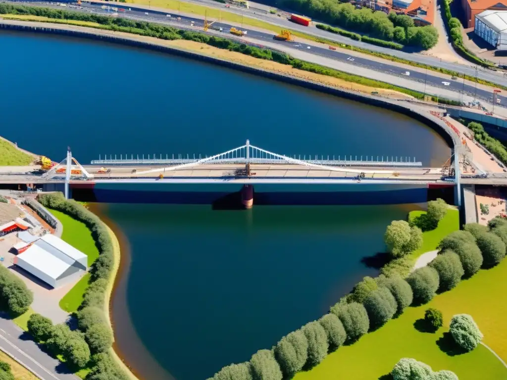 Foto de alta resolución del innovador Puente Gateshead Millennium en construcción, destacando la visión vanguardista y la tecnología puntera